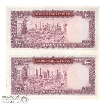اسکناس 100 ریال (آموزگار - سمیعی) نوشته قرمز - جفت - UNC62 - محمد رضا شاه