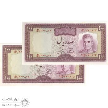 اسکناس 100 ریال (آموزگار - جهانشاهی) - جفت - UNC63 - محمد رضا شاه