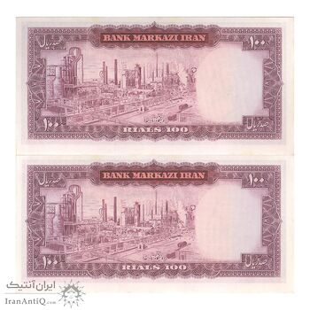 اسکناس 100 ریال (آموزگار - جهانشاهی) - جفت - UNC63 - محمد رضا شاه