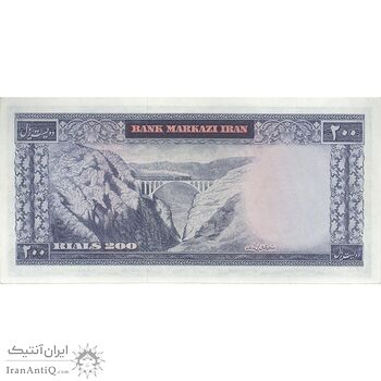 اسکناس 200 ریال (آموزگار - سمیعی) نوشته قرمز - تک - AU58 - محمد رضا شاه