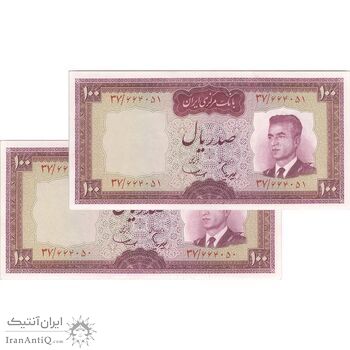 اسکناس 100 ریال (هویدا - سمیعی) - جفت - AU58 - محمد رضا شاه