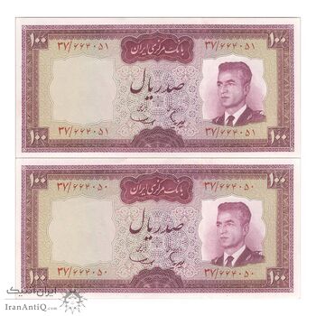 اسکناس 100 ریال (هویدا - سمیعی) - جفت - AU58 - محمد رضا شاه