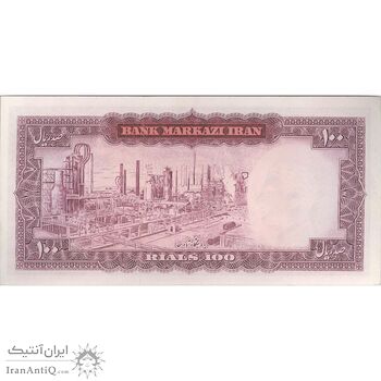 اسکناس 100 ریال (آموزگار - سمیعی) نوشته سیاه - تک - UNC63 - محمد رضا شاه