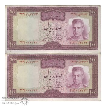 اسکناس 100 ریال (آموزگار - جهانشاهی) - جفت - EF45 - محمد رضا شاه