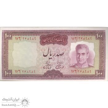 اسکناس 100 ریال (آموزگار - فرمان فرماییان) نوشته قرمز - تک - EF45 - محمد رضا شاه