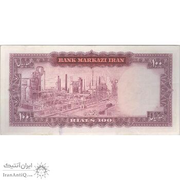 اسکناس 100 ریال (آموزگار - فرمان فرماییان) نوشته قرمز - تک - EF45 - محمد رضا شاه