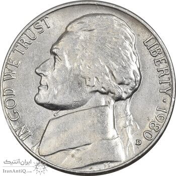 سکه 5 سنت 1980D جفرسون - AU58 - آمریکا