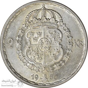 سکه 2 کرون 1950 گوستاو پنجم - MS61 - سوئد