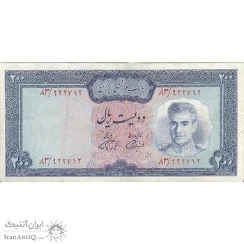 اسکناس 200 ریال (آموزگار - فرمان فرماییان) نوشته سیاه - تک - VF35 - محمد رضا شاه