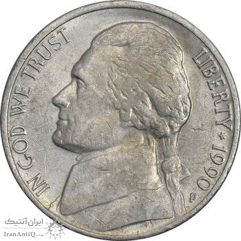 سکه 5 سنت 1990P جفرسون - EF45 - آمریکا