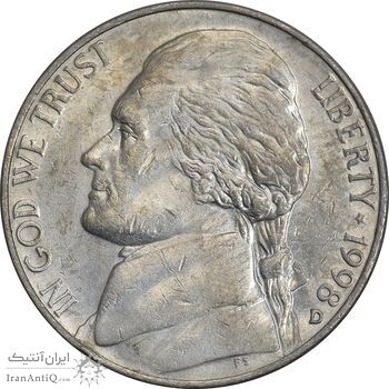 سکه 5 سنت 1998D جفرسون - AU55 - آمریکا