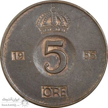 سکه 5 اوره 1955 گوستاو ششم - EF45 - سوئد سکه 5 اوره 1955 گوستاو ششم - EF45 - سوئد