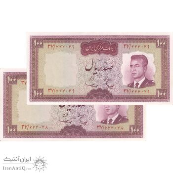 اسکناس 100 ریال (هویدا - سمیعی) - جفت - AU58 - محمد رضا شاه