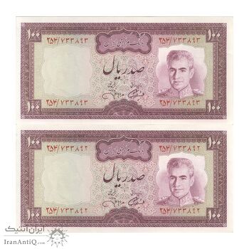اسکناس 100 ریال (آموزگار - جهانشاهی) - جفت - AU58 - محمد رضا شاه