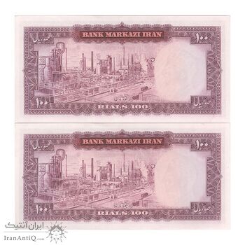اسکناس 100 ریال (آموزگار - فرمان فرماییان) نوشته سیاه - جفت - UNC62 - محمد رضا شاه