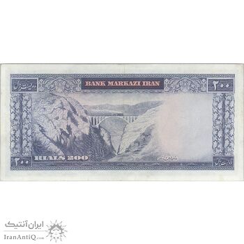 اسکناس 200 ریال (آموزگار - سمیعی) نوشته سیاه - تک - AU50 - محمد رضا شاه