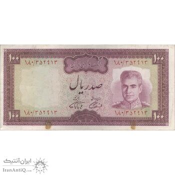 اسکناس 100 ریال (آموزگار - فرمان فرماییان) نوشته سیاه - تک - VF35 - محمد رضا شاه