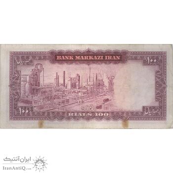 اسکناس 100 ریال (آموزگار - فرمان فرماییان) نوشته سیاه - تک - VF35 - محمد رضا شاه