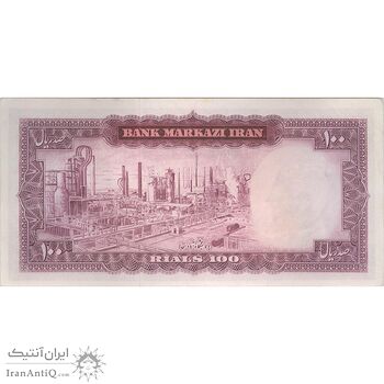 اسکناس 100 ریال (آموزگار - سمیعی) نوشته قرمز - تک - AU50 - محمد رضا شاه
