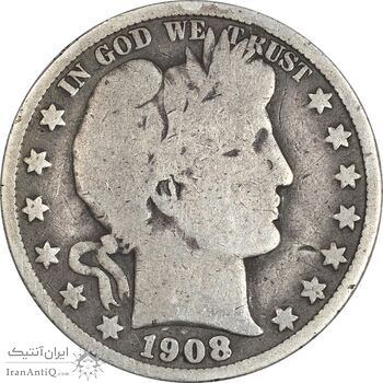 سکه نیم دلار 1908 باربر - VF25 - آمریکا