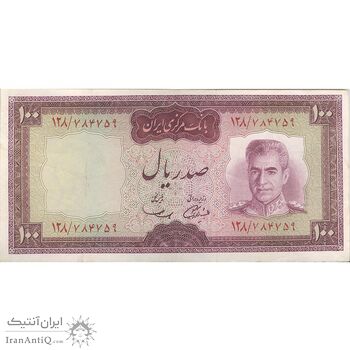 اسکناس 100 ریال (آموزگار - سمیعی) نوشته قرمز - تک - VF35 - محمد رضا شاه