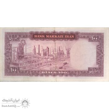 اسکناس 100 ریال (آموزگار - سمیعی) نوشته قرمز - تک - VF35 - محمد رضا شاه