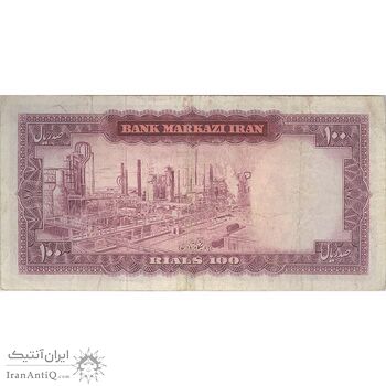 اسکناس 100 ریال (آموزگار - فرمان فرماییان) نوشته سیاه - تک - VF25 - محمد رضا شاه
