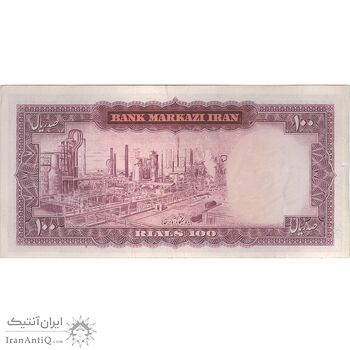 اسکناس 100 ریال (آموزگار - سمیعی) نوشته قرمز - تک - EF45 - محمد رضا شاه