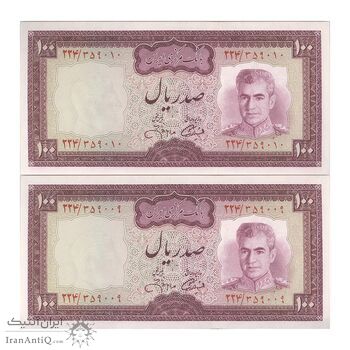 اسکناس 100 ریال (آموزگار - جهانشاهی) - جفت - UNC63 - محمد رضا شاه