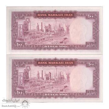 اسکناس 100 ریال (آموزگار - جهانشاهی) - جفت - UNC63 - محمد رضا شاه