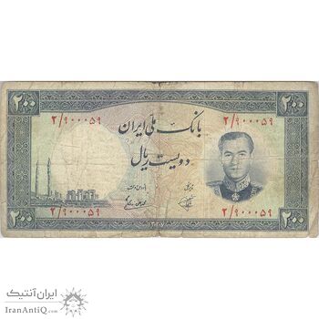 اسکناس 200 ریال 1337 - تک - VF20 - محمد رضا شاه