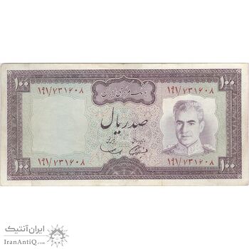 اسکناس 100 ریال (آموزگار - سمیعی) نوشته سیاه - تک - VF30 - محمد رضا شاه