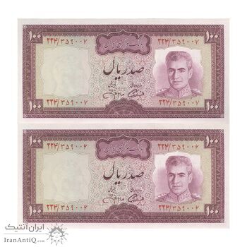 اسکناس 100 ریال (آموزگار - جهانشاهی) - جفت - UNC63 - محمد رضا شاه