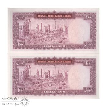 اسکناس 100 ریال (آموزگار - جهانشاهی) - جفت - UNC63 - محمد رضا شاه