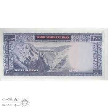 اسکناس 200 ریال (آموزگار - سمیعی) نوشته قرمز - تک - UNC63 - محمد رضا شاه