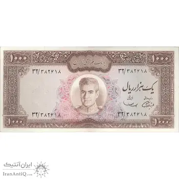 اسکناس 1000 ریال (آموزگار - سمیعی) نوشته سیاه - AU50 - محمد رضا شاه