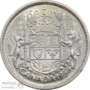 سکه 50 سنت 1956 الیزابت دوم - AU50 - کانادا