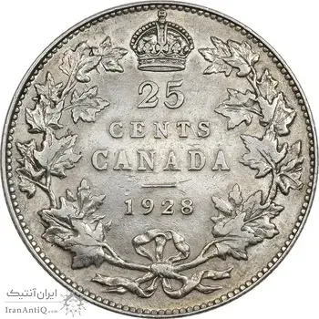 سکه 25 سنت 1928 جرج پنجم - EF45 - کانادا