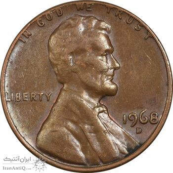 سکه 1 سنت 1968D لینکلن - EF40 - آمریکا