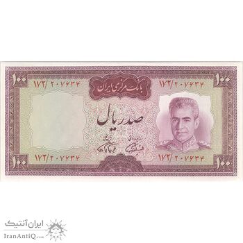 اسکناس 100 ریال (آموزگار - فرمان فرماییان) نوشته قرمز - تک - UNC63 - محمد رضا شاه