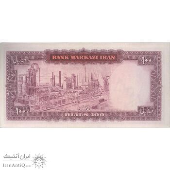 اسکناس 100 ریال (آموزگار - سمیعی) نوشته سیاه - تک - UNC62 - محمد رضا شاه