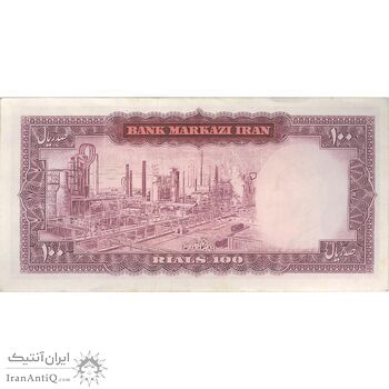 اسکناس 100 ریال (آموزگار - سمیعی) نوشته سیاه - تک - AU55 - محمد رضا شاه