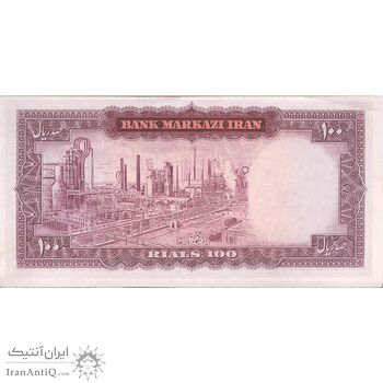 اسکناس 100 ریال (آموزگار - سمیعی) نوشته قرمز - تک - UNC62 - محمد رضا شاه