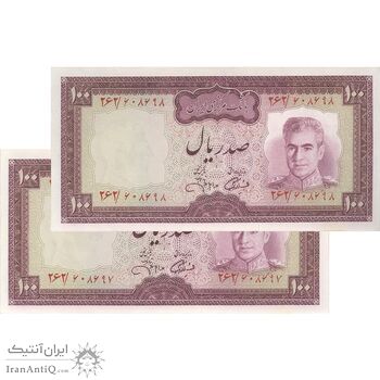 اسکناس 100 ریال (آموزگار - جهانشاهی) - جفت - UNC63 - محمد رضا شاه