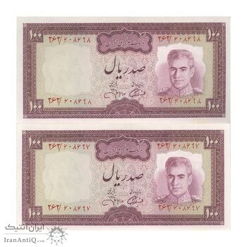 اسکناس 100 ریال (آموزگار - جهانشاهی) - جفت - UNC63 - محمد رضا شاه