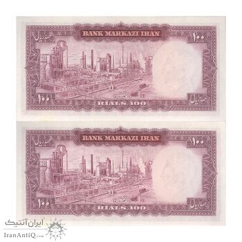 اسکناس 100 ریال (آموزگار - جهانشاهی) - جفت - UNC63 - محمد رضا شاه