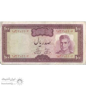 اسکناس 100 ریال (آموزگار - فرمان فرماییان) نوشته سیاه - تک - VF30 - محمد رضا شاه