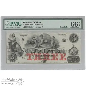 اسکناس 3 دلار 1860S (ساحل رودخانه غربی جامائیکا، ورمونت) - UNC66 - آمریکا