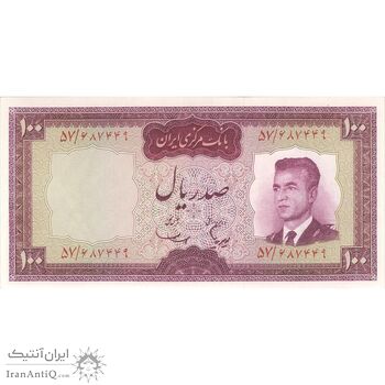 اسکناس 100 ریال (هویدا - سمیعی) - تک - UNC62 - محمد رضا شاه