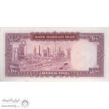 اسکناس 100 ریال (آموزگار - فرمان فرماییان) نوشته سیاه - تک - UNC62 - محمد رضا شاه